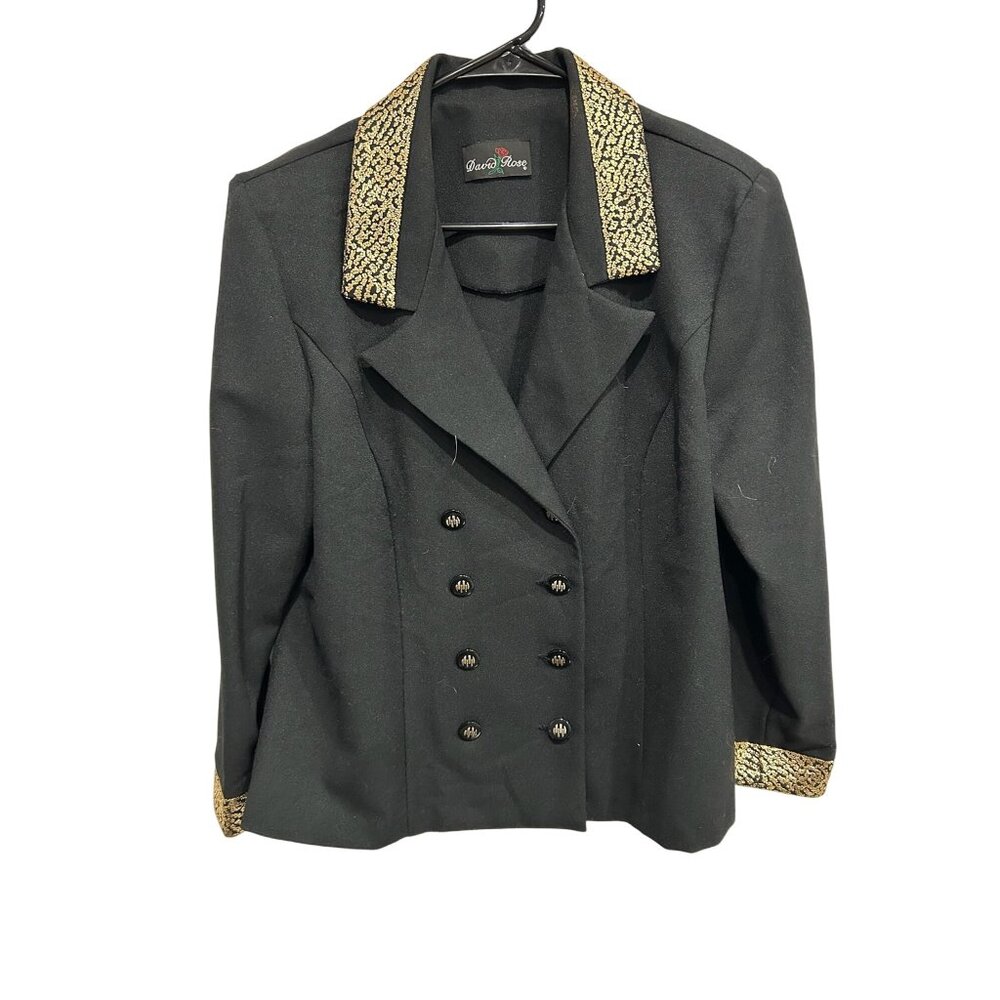 Vintage David Rose Double Breasted Blazer Jacket Black Gold Career Office Work
